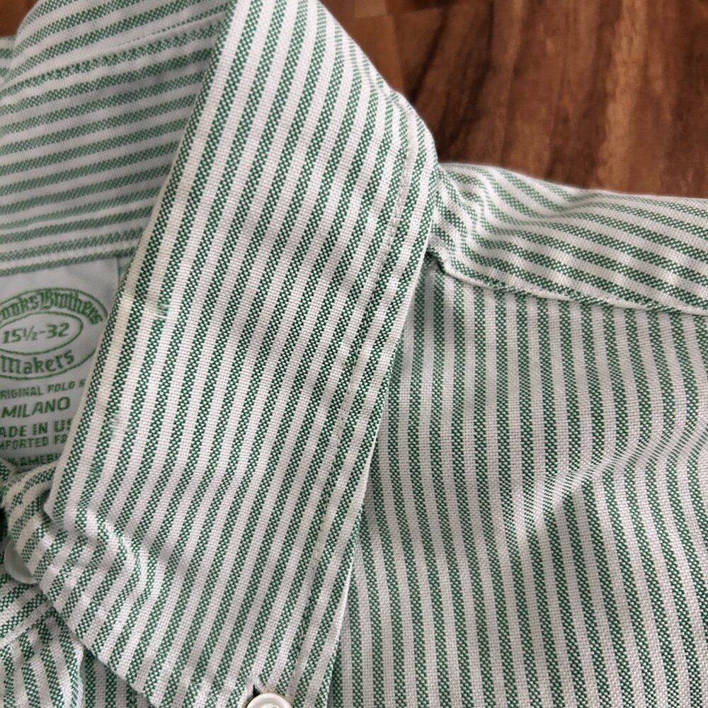 Brooks Brothers Light Green Pinstripe 100% Cotton Button-down Long-sleeve Shirt - Picture 7 of 8